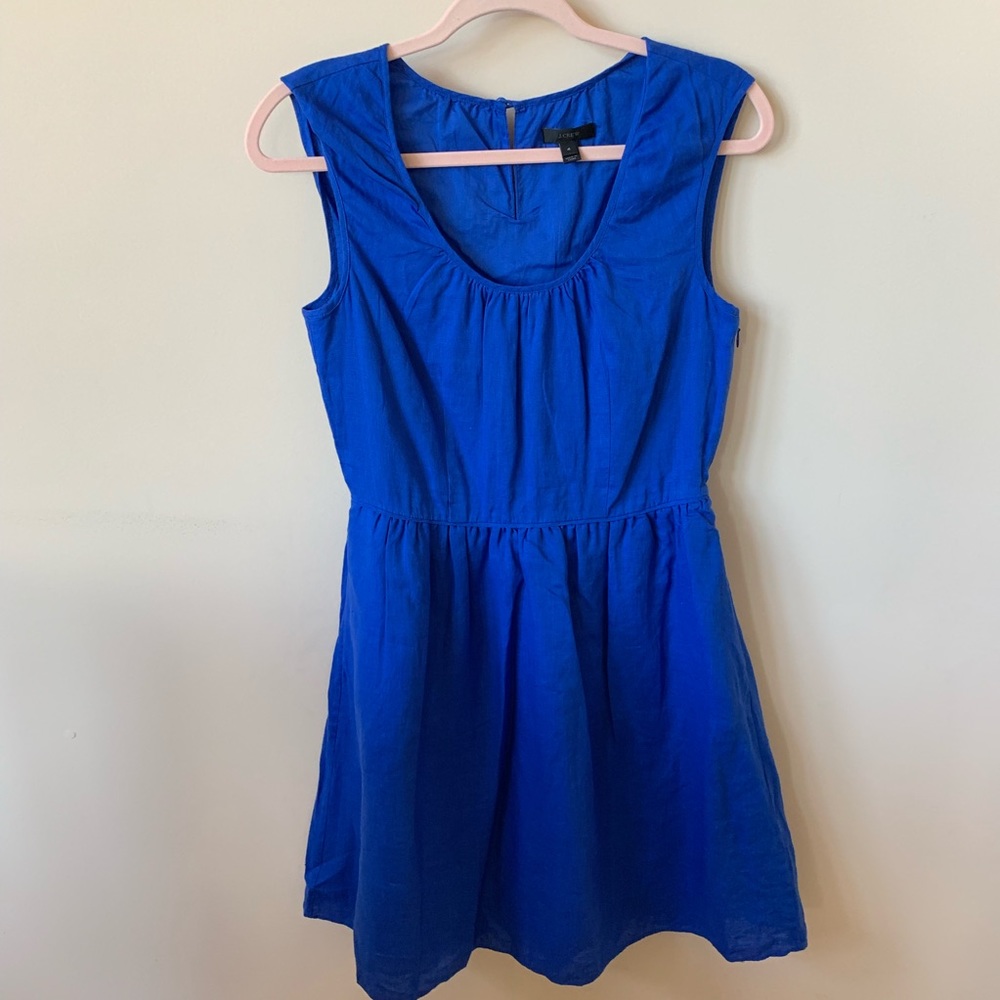 J. Crew linen! royal blue fit flare sundress #453